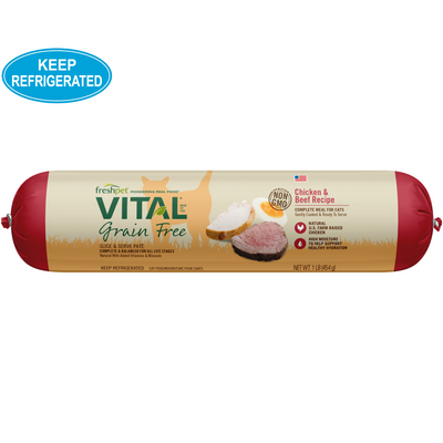 Cooked Cat Food - VITAL - Grain Free Chicken & Beef Recipe - 1 lb roll