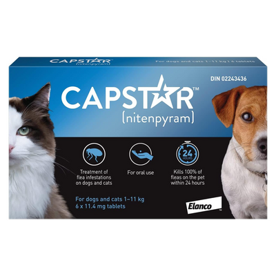 CAPSTAR Fast Acting Oral Flea Treatment For Dogs & Cats 1-11 kg, 6×11.4mg tablets