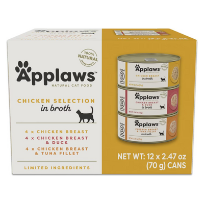 猫罐头零食 - 鸡肉什锦汤汁系列 - 2.47盎司12罐装