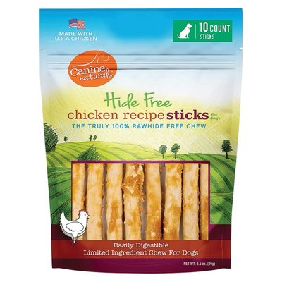Cacher le poulet gratuit Chews - 5 "Sticks (tous les chiens) - 10 pk