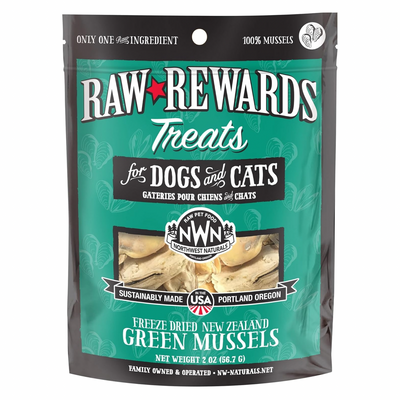 Freeze Dried Treat for Dogs & Cats - RAW REWARDS - New Zealand Green Mussels - 2 oz