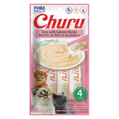 Crame de chat crémeux - Churu - thon avec recette de saumon - tube de 0,5 oz, 4 ct