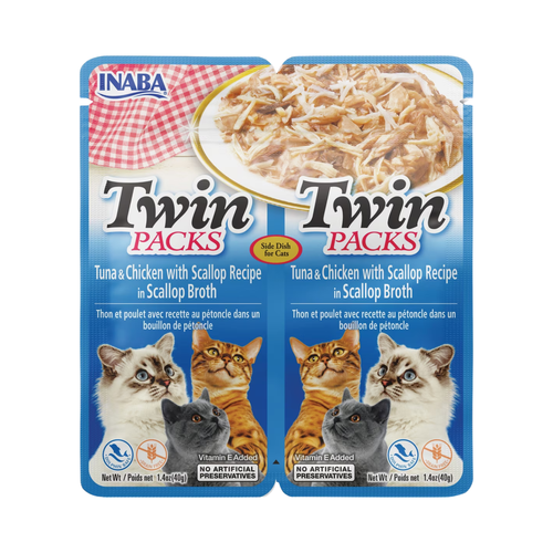 Side Dish Cat Treat - Twin Packs - Tuna & Chicken Recipe in Scallop Broth