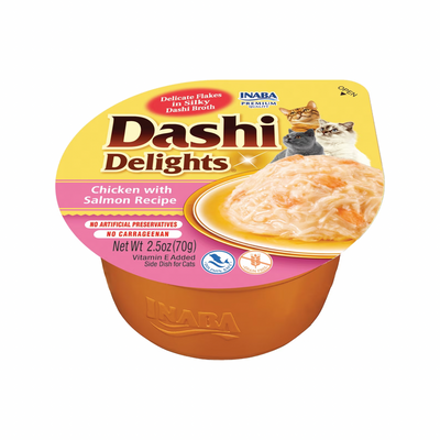Courage de chats à plat latérale - Dashi Delights - poulet avec recette de saumon - 2,5 oz tasse