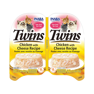 Contrôle de chat à plat - Twins - poulet avec recette de fromage - 1,23 oz tasse, paquet de 2