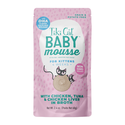 Wet Cat Food - BABY MOUSSE - Chicken, Tuna & Chicken Liver in Broth - Kitten