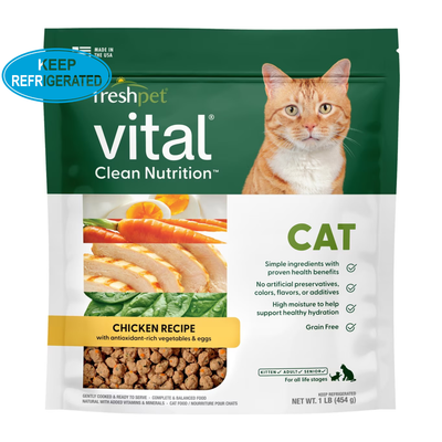 Aliments pour chat cuits - Vital - Recette de poulet sans céréales avec légumes et œufs riches en antioxydants - 1 lb