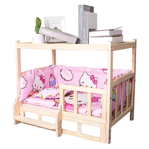 Kitty Cat Solid Wood Pet Bed with Top Shelf