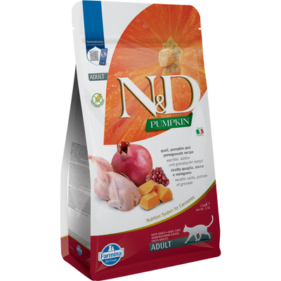 Alimentation sèche pour chats - N&D - Pumpkin - caille, citrouille et grenade - adulte