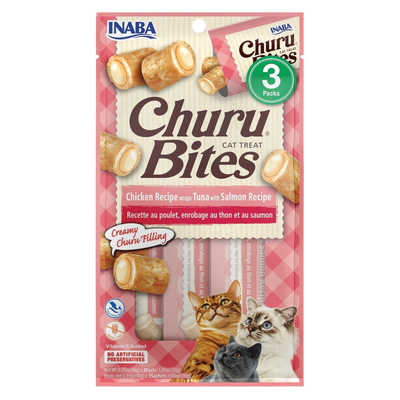 Traitement de chat doux et moelleux - Bites de churu - thon avec recette de saumon - tube de 0,35 oz, paquet de 3