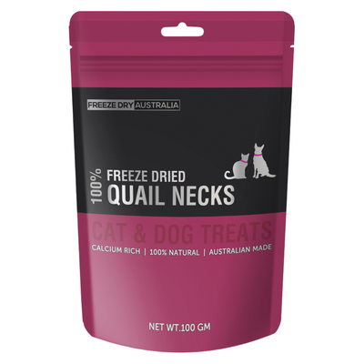 Freeze Dried Cat & Dog Treat - Quail Necks - 100 g