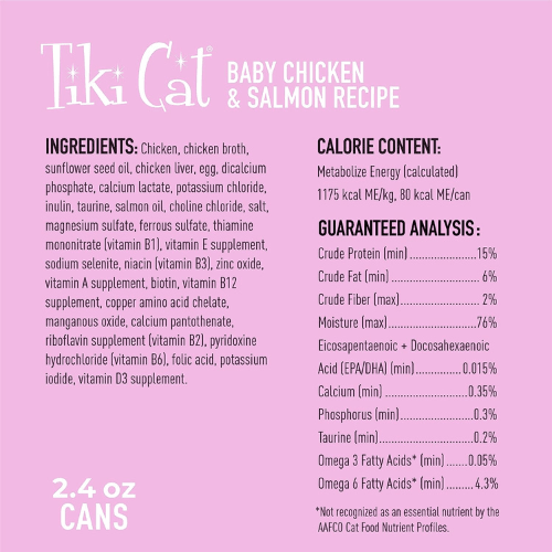 Canned Cat Food - BABY - Whole Foods with Chicken & Egg Recipe For Kittens - 2.4 oz - J & J Pet Club - Tiki Cat