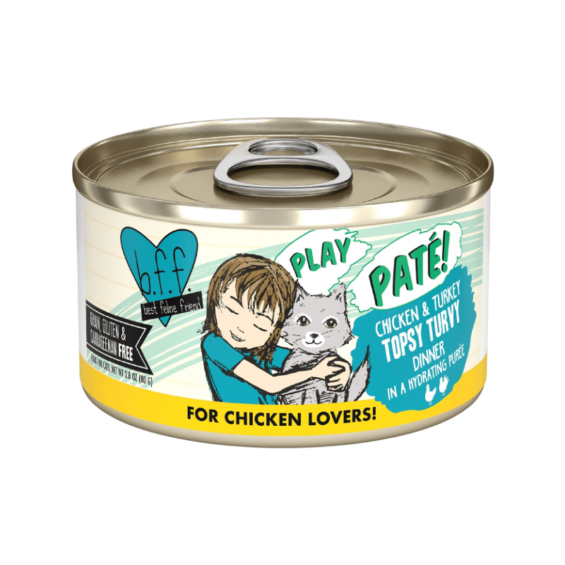 Canned Cat Food - BFF PLAY Paté - Topsy Turvy - Chicken & Turkey Dinner in a Hydrating Purée - J & J Pet Club - Weruva