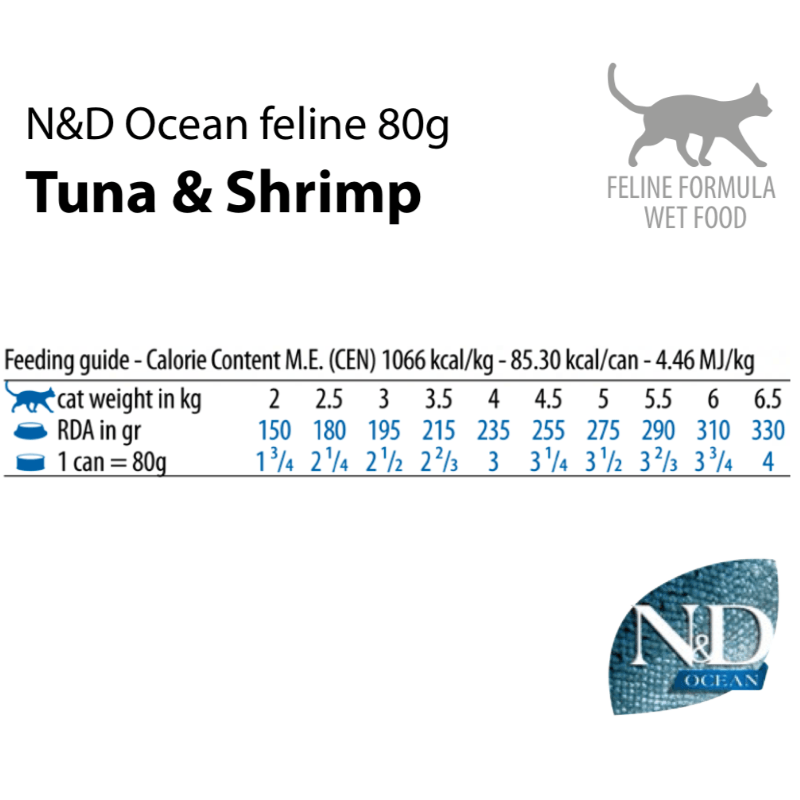 Canned Cat Food - N & D - OCEAN - Tuna & Shrimp - Adult - 2.5 oz - J & J Pet Club - Farmina