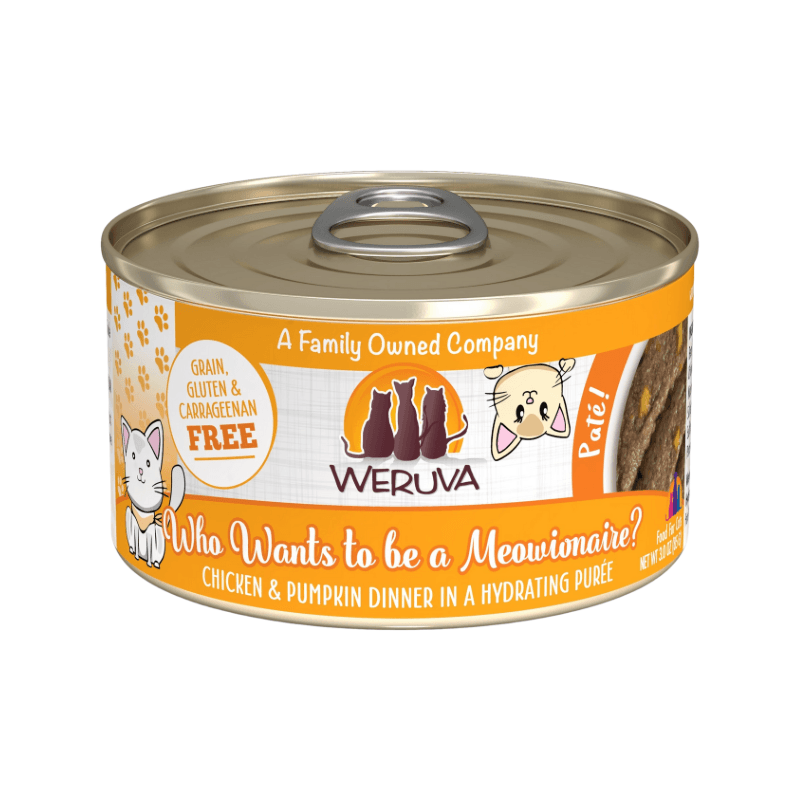 Canned Cat Food - Patés - Who wants to be a Meowionaire? - Chicken & Pumpkin Dinner in a Hydrating Purée - J & J Pet Club - Weruva