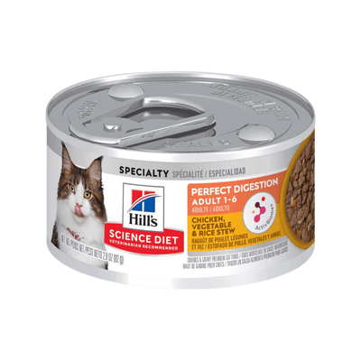 Canned Cat Food - PERFECT DIGESTION - Chicken, Vegetable & Rice Stew - Adult - 2.9 oz - J & J Pet Club - Hill's Science Diet