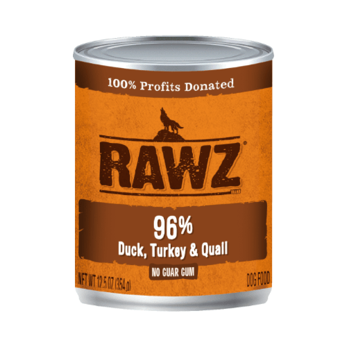 Canned Dog Food - 96% Duck, Turkey & Quail - 12.5 oz - J & J Pet Club - Rawz
