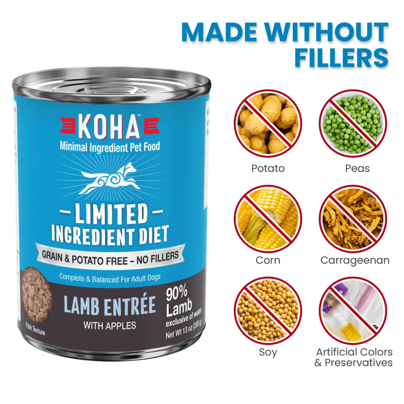 Canned Dog Food - Limited Ingredient Diet - 90% Lamb Entrée with Apples - 13 oz - J & J Pet Club - KOHA