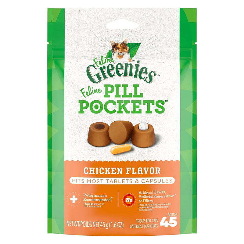 Cat Treat - FELINE GREENIES - FELINE PILL POCKETS - Chicken Flavor - 1.6 oz - J & J Pet Club - Greenies