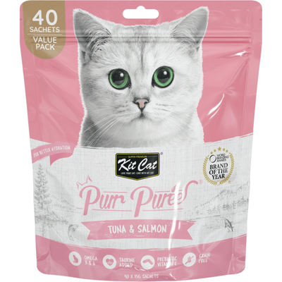 Cat Treat - Purr Purée - Value Pack - Tuna & Salmon - 15 g sachet, pack of 40 - J & J Pet Club - Kit Cat