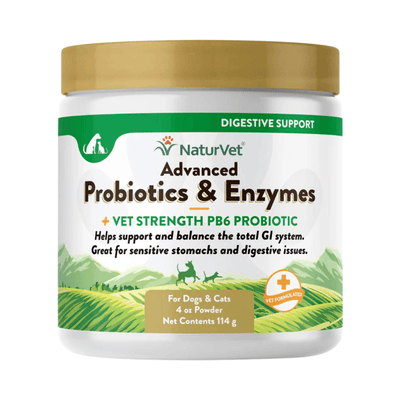 Dog & Cat Supplement - DIGESTIVE SUPPORT - Advanced Probiotics & Enzymes + Vet Strength PB6 Probiotic - Powder - J & J Pet Club - Naturvet