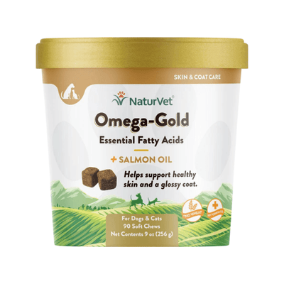 Dog & Cat Supplement - SKIN & COAT CARE, Omega-Gold Essential Fatty Aids + Salmon Oil - 90 soft chews - J & J Pet Club - Naturvet