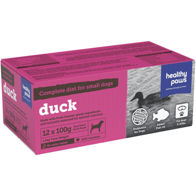 Dog Frozen Raw - Duck, Small Dogs (5-20 lbs), 12 × 100 g - J & J Pet Club - Healthy Paws