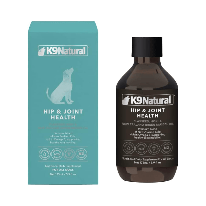 Dog Supplement - HIP & JOINT HEALTH - Flaxseed, Hoki & New Zealand Green Mussel Oil - 5.9 fl oz - J & J Pet Club - K9 Natural