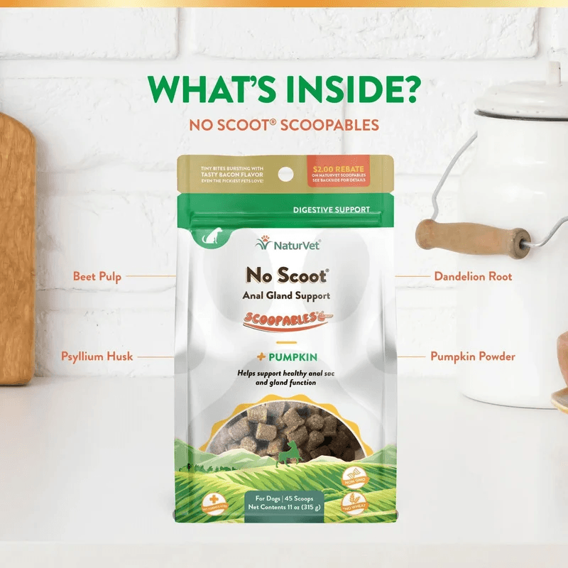 Dog Supplement - SCOOPABLES - DAILY DIGESTIVE SUPPORT - No Scoot - Anal Gland Support + Pumpkin - 45 scoops - J & J Pet Club - Naturvet