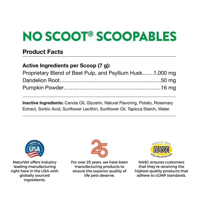 Dog Supplement - SCOOPABLES - DAILY DIGESTIVE SUPPORT - No Scoot - Anal Gland Support + Pumpkin - 45 scoops - J & J Pet Club - Naturvet