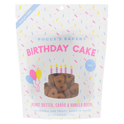 Dog Treat - BISCUITS - BIRTHDAY CAKE - Peanut Butter, Carob & Vanilla Recipe - 5 oz - J & J Pet Club - Bocce's Bakery