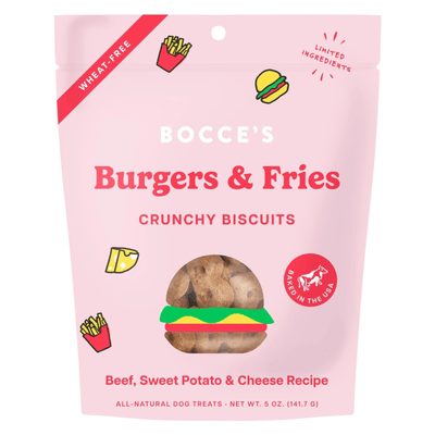 Dog Treat - BISCUITS - Burgers & Fries - Beef, Sweet Potato & Cheese Recipe - 5 oz - J & J Pet Club - Bocce's Bakery