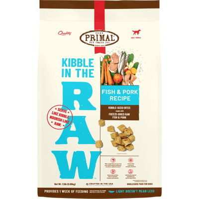 Freeze Dried Dog Food - KIBBLE IN THE RAW - Fish & Pork Recipe with Organic Vegetables - J & J Pet Club - Primal