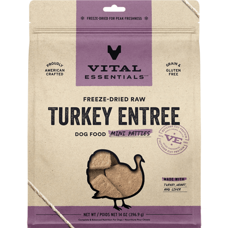 Freeze Dried Dog Food Turkey Entree Mini Patties 14 oz J