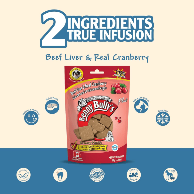 Freeze Dried Dog Treat - Beef Liver & Real Cranberry - 58 g - J & J Pet Club - Benny Bully's