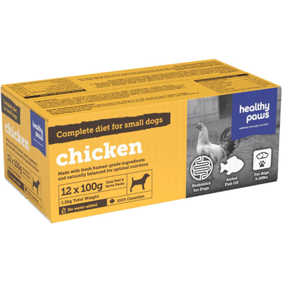 Frozen Raw Dog Food - Chicken, Small Dogs (5-20 lbs), 12 × 100 g - J & J Pet Club - Healthy Paws