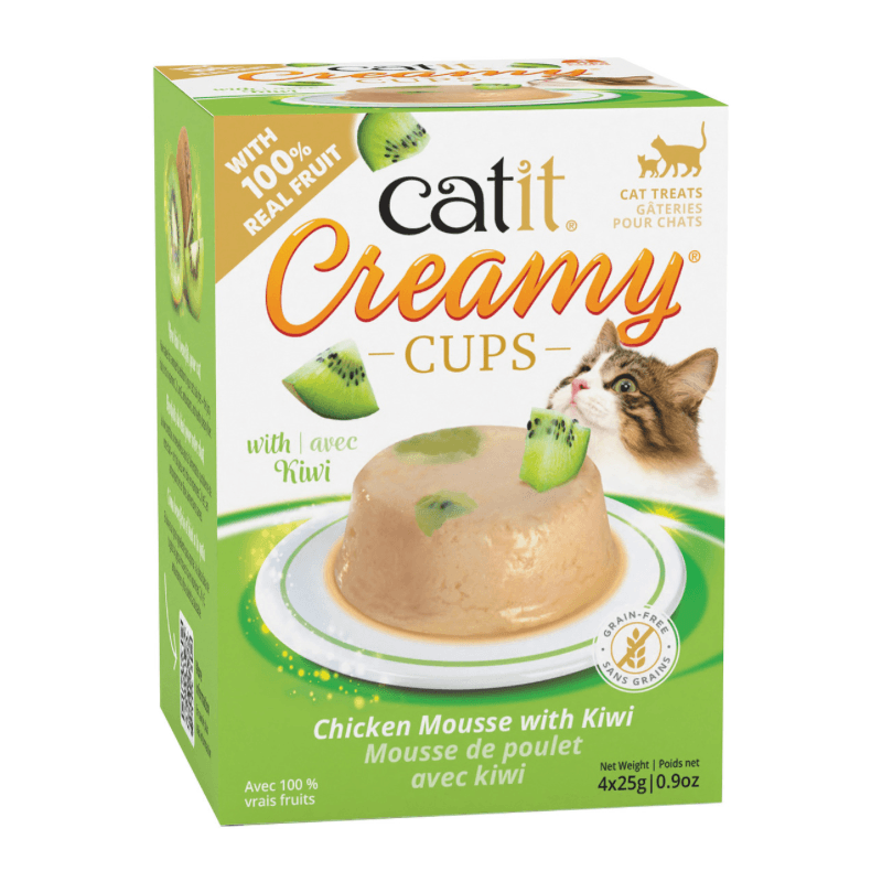Lickable Cat Treat - CREAMY CUPS - Tuna & Chicken Mousse with Kiwi - 25 g cup, pack of 4 - J & J Pet Club - Catit