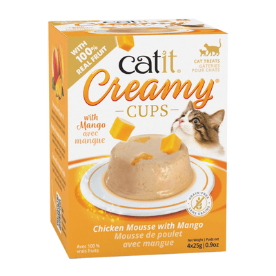 Lickable Cat Treat - CREAMY CUPS - Tuna & Chicken Mousse with Mango - 25 g cup, pack of 4 - J & J Pet Club - Catit