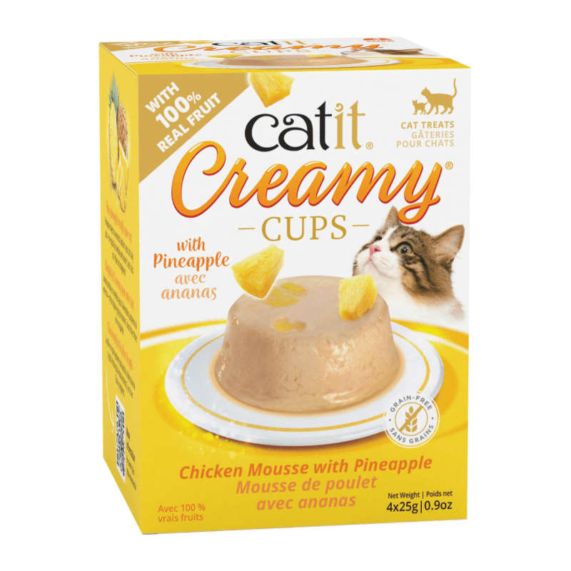 Lickable Cat Treat - CREAMY CUPS - Tuna & Chicken Mousse with Pineapple - 25 g cup, pack of 4 - J & J Pet Club - Catit