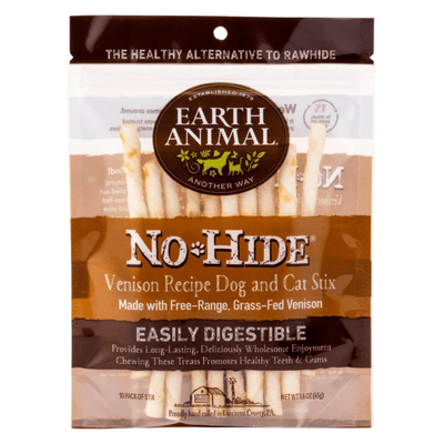 Long Lasting Chews, NO-HIDE, Venison Recipe Dog & Cat Treat Stix - 1.6 oz, pack of 10 - J & J Pet Club - Earth Animal