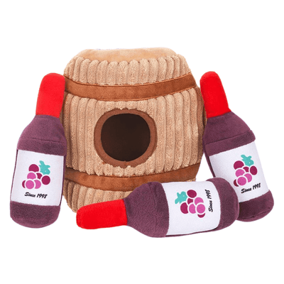 Puzzle Hunter Dog Toy - Food Party - Wine Barrel - J & J Pet Club - HugSmart