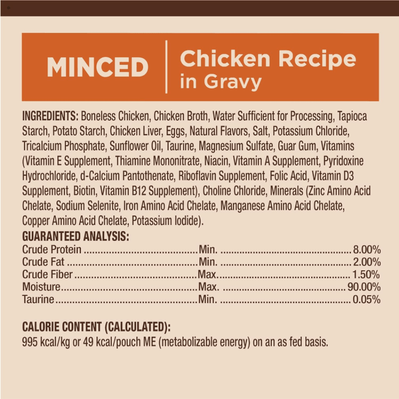 Wet Cat Food - CORE Tiny Tasters - Minced - Chicken Recipe in Gravy - 1.75 oz pouch - J & J Pet Club - Wellness