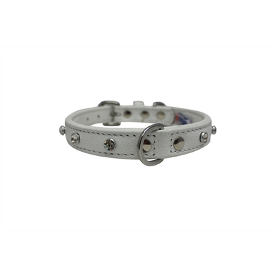 Athens Dog Collar with Rhinestones - Ivory White - J & J Pet Club - Angel Pet Supplies