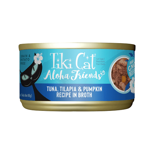 Canned Cat Food - ALOHA FRIENDS - Tuna, Tilapia & Pumpkin - J & J Pet Club - Tiki Cat