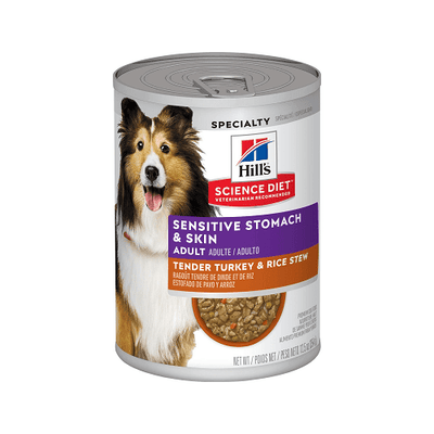 Canned Dog Food - Adult - Sensitive Stomach & Skin - Tender Turkey & Rice Stew - 12.5 oz - J & J Pet Club - Hill's Science Diet