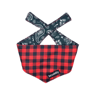 Dog Bandana - Red Plaid Classic / Black Paisley - J & J Pet Club - Bcuddly