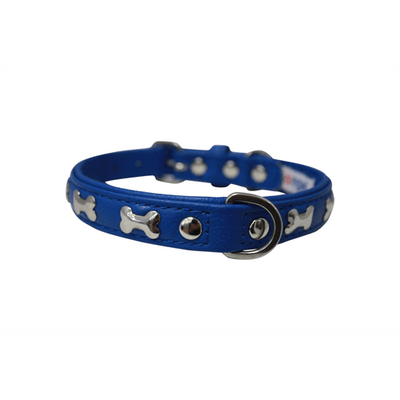 Rotterdam Bones Dog Collar - Metal Bones fitted - Cobalt Blue - J & J Pet Club - Angel Pet Supplies