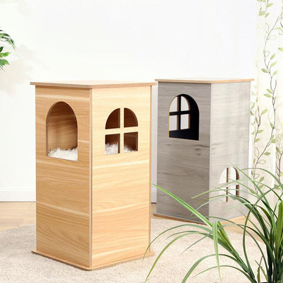 Wooden Double Deck Cat House - 38 x 38 x 73 cm - J & J Pet Club - Elite