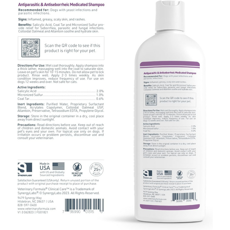 Shampooing médicamenteux antiparasite et antisborrhéique - 16 Floz