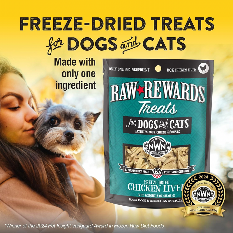 Freeze Dried Treat for Dogs & Cats - RAW REWARDS - Chicken Liver - 3 oz